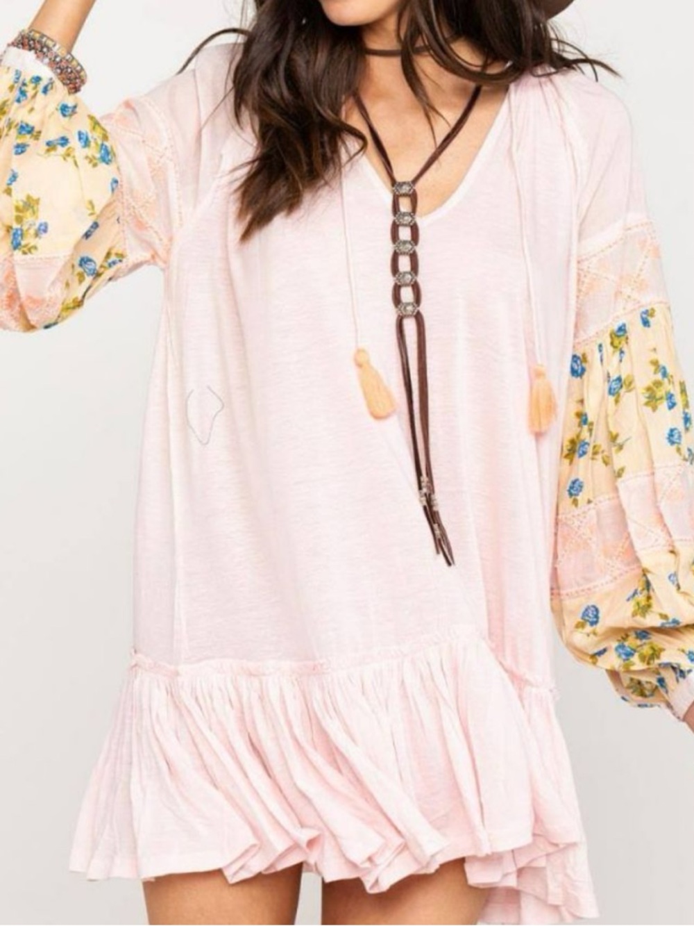 NWT Free People Mix It Up Oversized Tunic pink floral colorway. Size XS - Picture 3 of 10